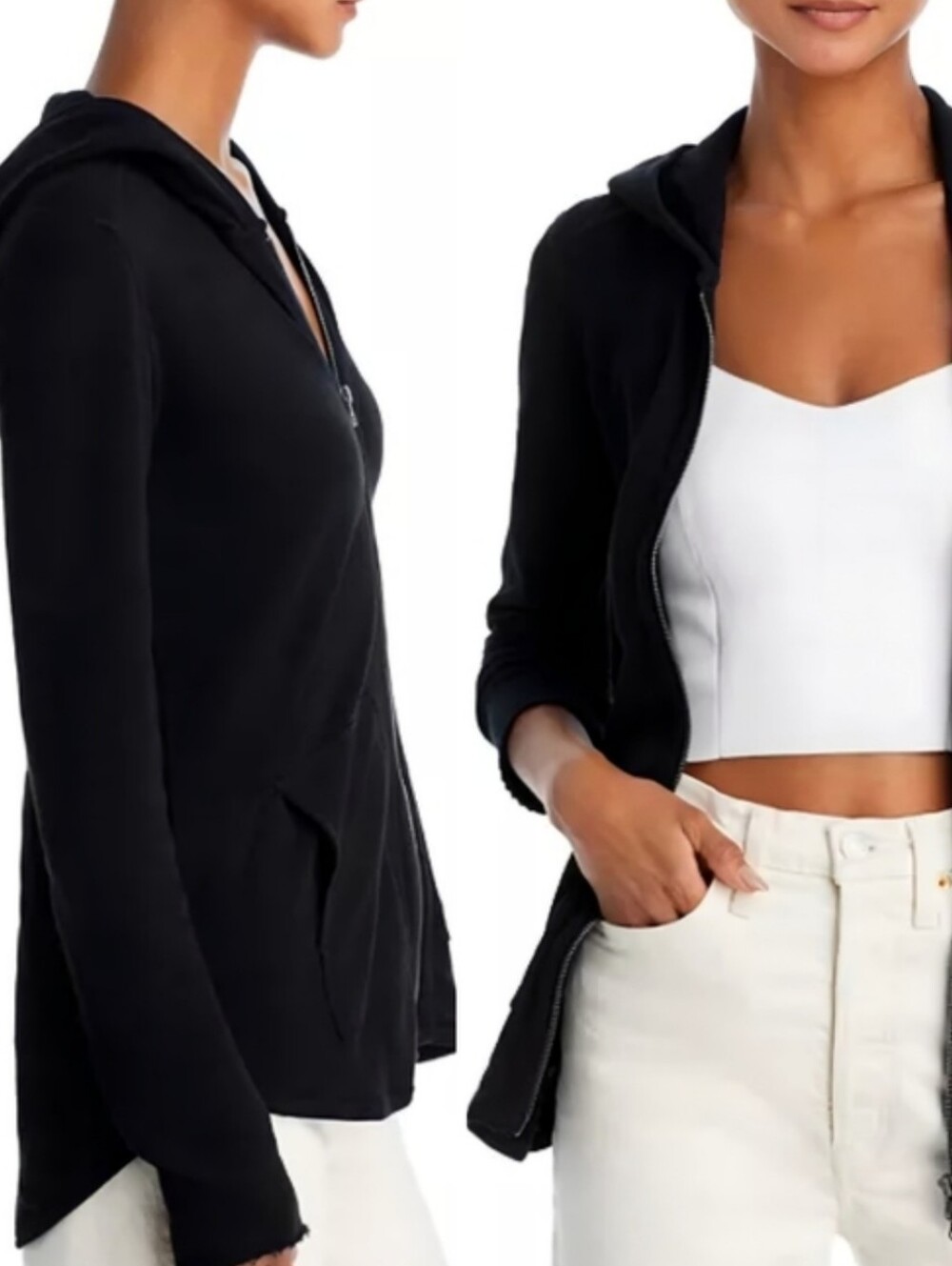 ATM Anthony Thomas Melillo Rounded Hem Cotton Hoodie Black